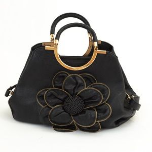 Statement bag black bag with rosette floral accent